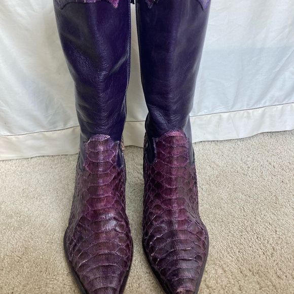 Beautiful snakeskin and leather purple boots, unique, sz 39 (8.5, 9) - Picture 7 of 10